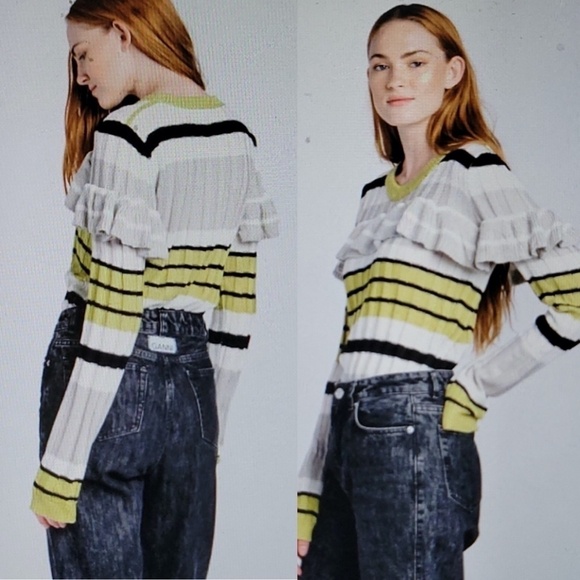 NWT En Saison Ruffled Long Sleeve Striped Sweater Top- Size Small - Picture 3 of 9